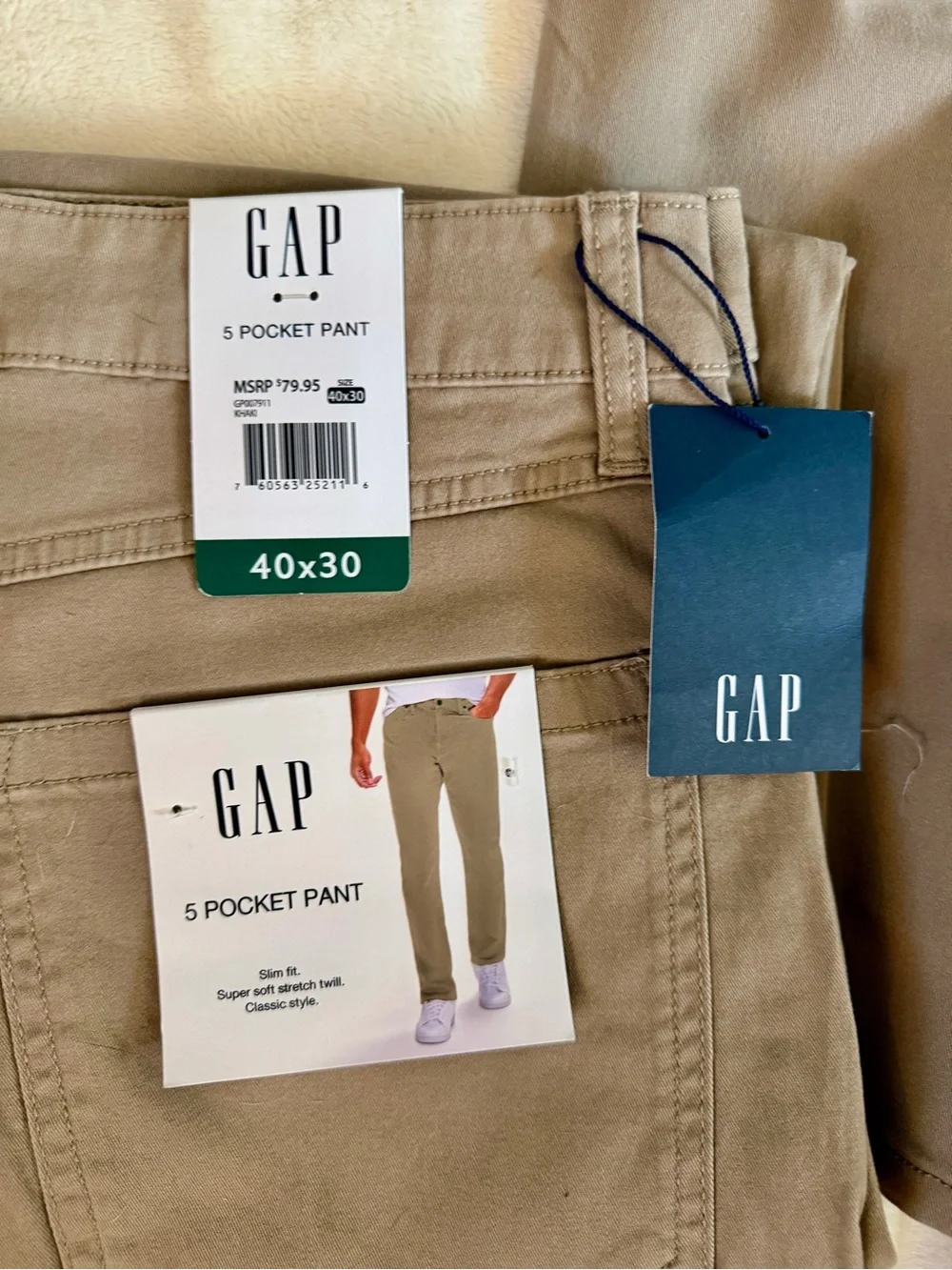 NEW Gap Men's 5 Pocket Pant Slim Fit Khaki Stretch Twill Size 40x30